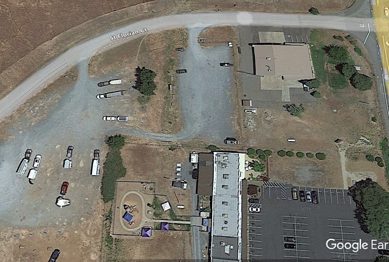 Aerial view of the Olmstead Loop parking lot.